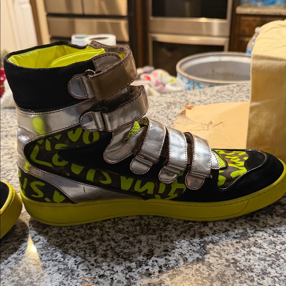 Louis Vuitton Black and Neon High-Top Sneakers - Picture 4 of 9